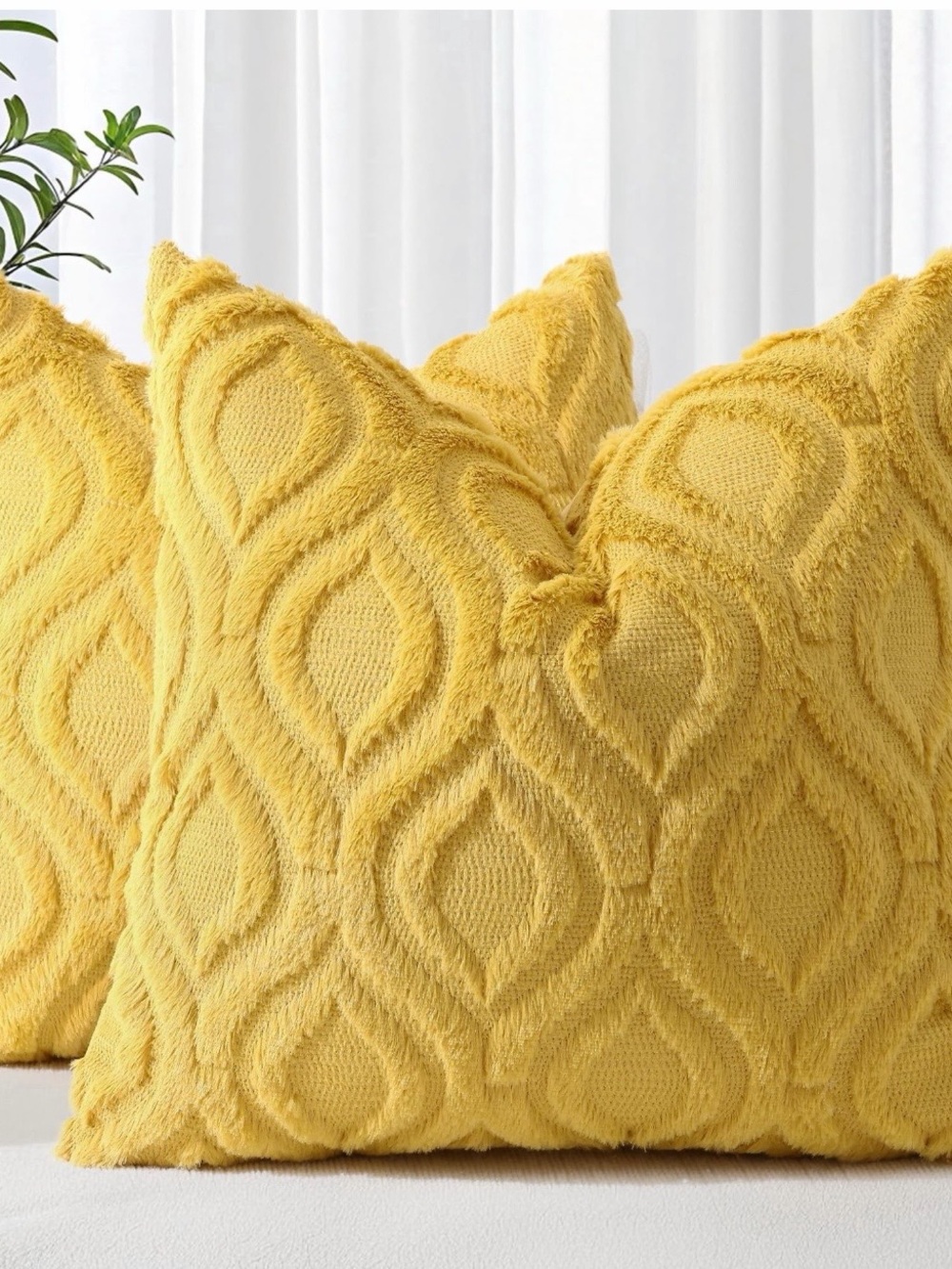 Plush Textured Decorative Throw Pillow Covers - Mustard Yellow